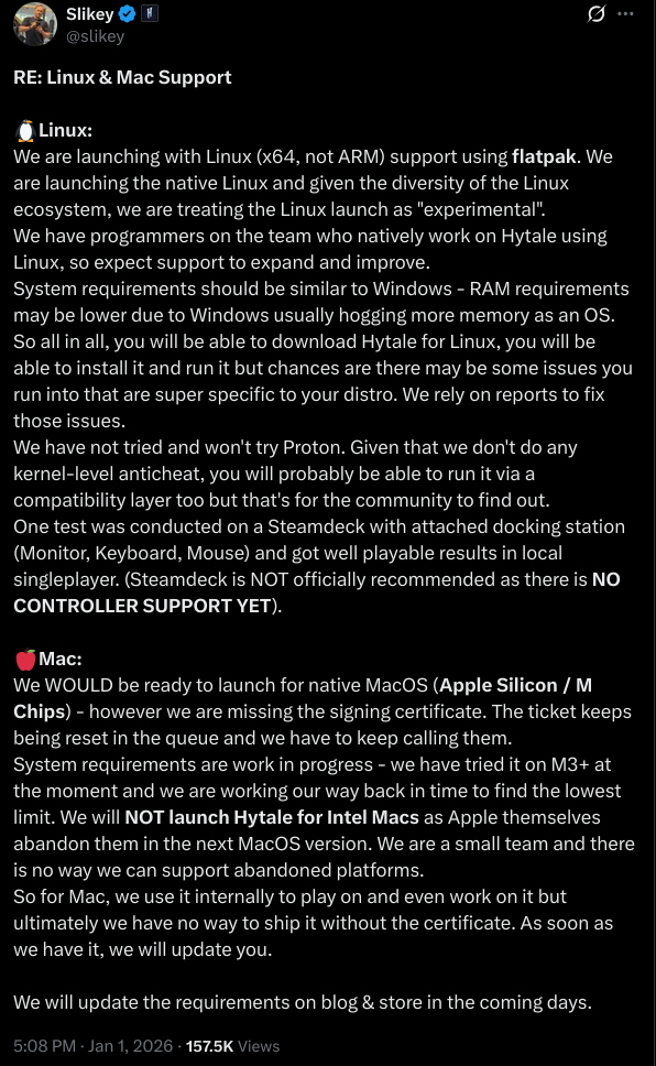 RE: Linux & Mac Support  🐧Linux: We are launching with Linux (x64, not ARM) support using flatpak. We are launching the native Linux and given the diversity of the Linux ecosystem, we are treating the Linux launch as 
